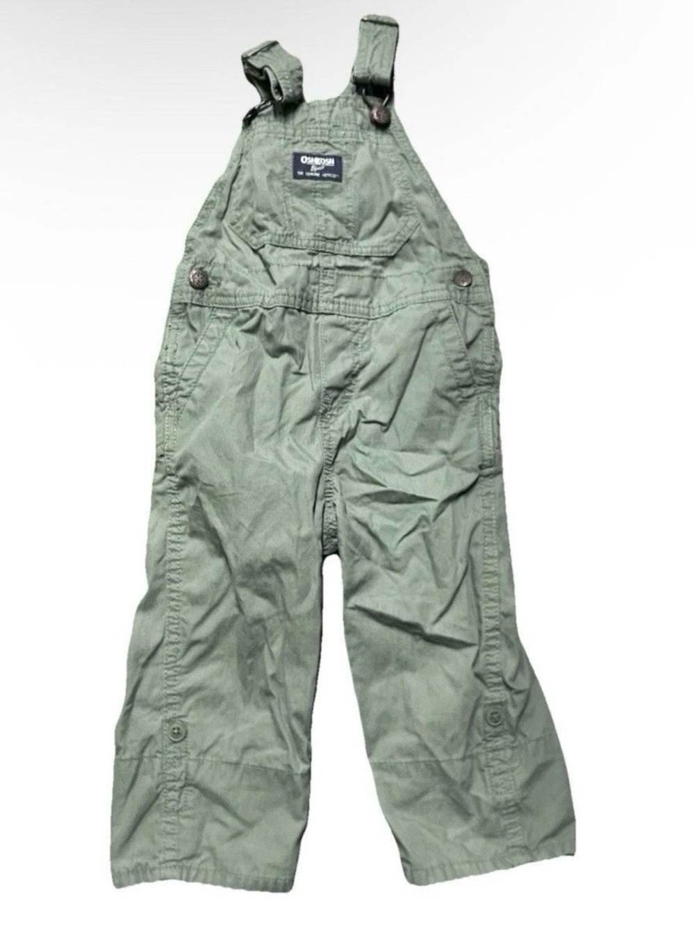 Oshkosh B’gosh Green Khaki Overalls Plaid Lining Size 18-24 Months